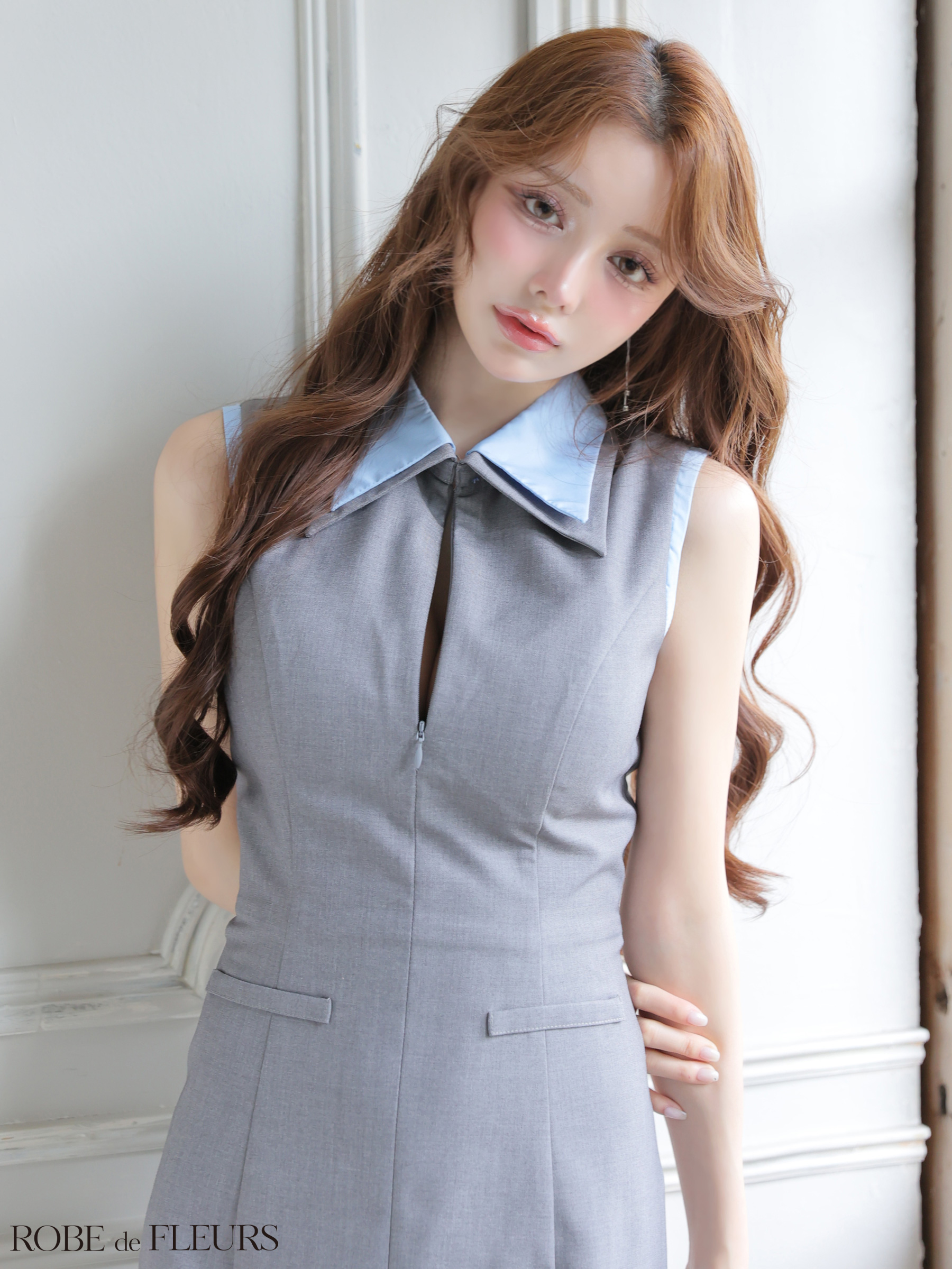 新作　ローブドフルール　ブルーS XSサイズあり【ROBE de FLEURS/ローブドフルール】ニットツイード