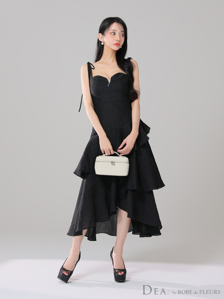 【Mac Duggal】フリルストラップレスAラインミディドレス Mac Duggal】フリルストラップレスAラインミディドレス (Mac