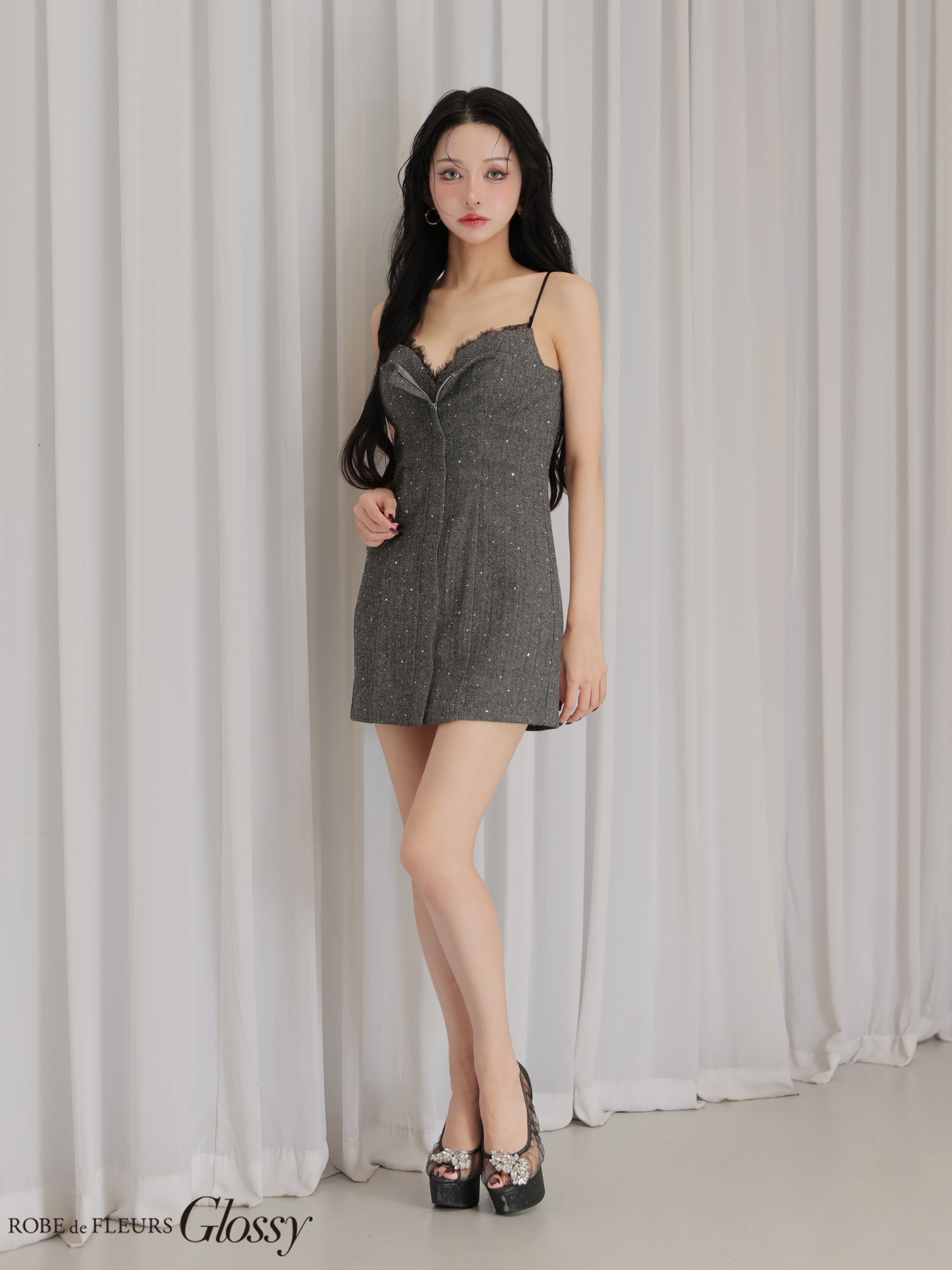 XSサイズあり【Glossy/グロッシー】ビジュー/ キャミ/ タイト/ ミニ