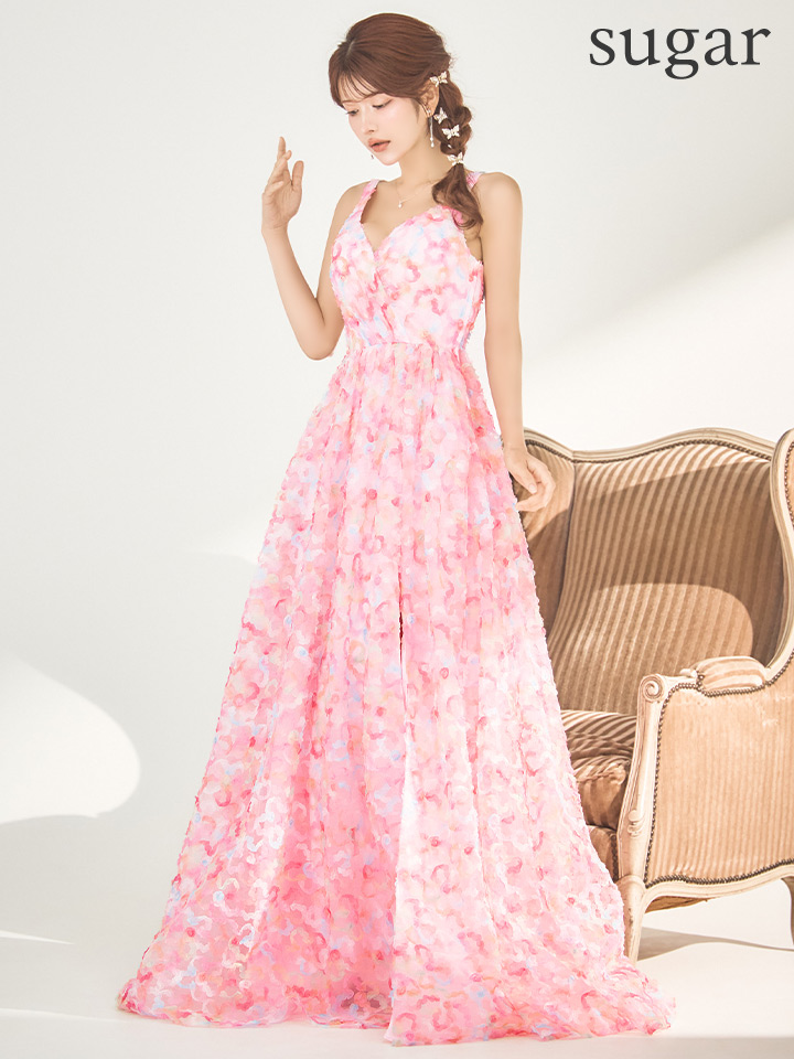 【MAC DUGGAL】ロングドレス ピンクノースリーブ リボン 無地 JEANMACLEAN/ジャンマクレーン】エレガント オープンバスト
