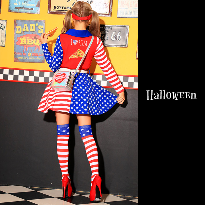 即日発送】PIZZA/ピザショップガールコスプレセット【ハロウィン3点セット】【S?XLサイズ/1カラー】  (B021SB/6759socksSB)[HC02] - キャバドレス専門店 sugar (シュガー)