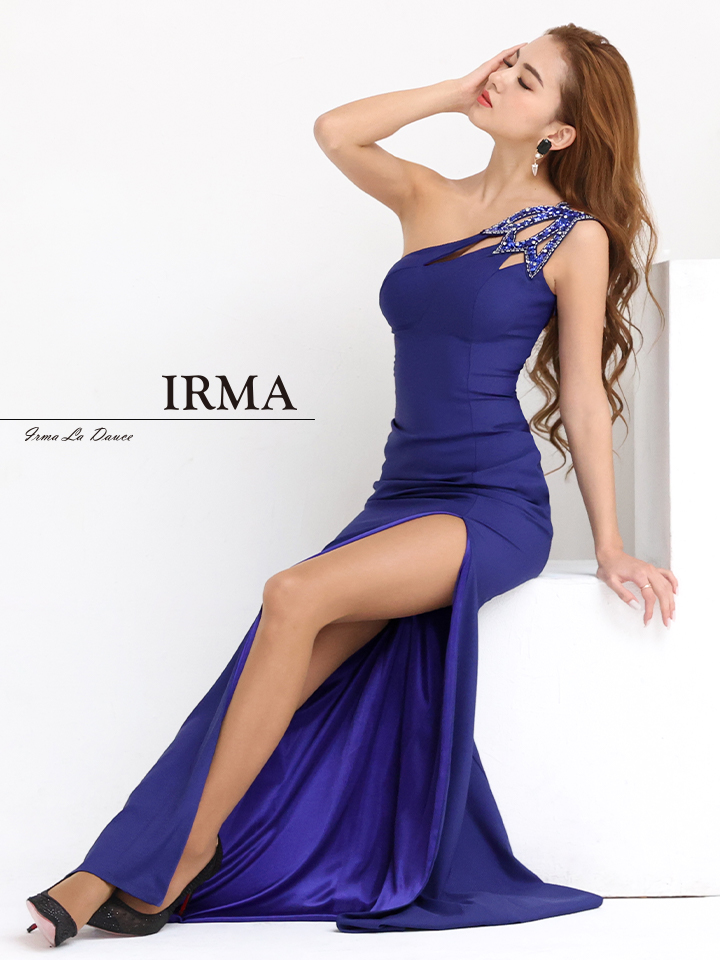 IRMA ブルーワンカラーワンショルビジュードレス ブルードレス キャバ青ドレス