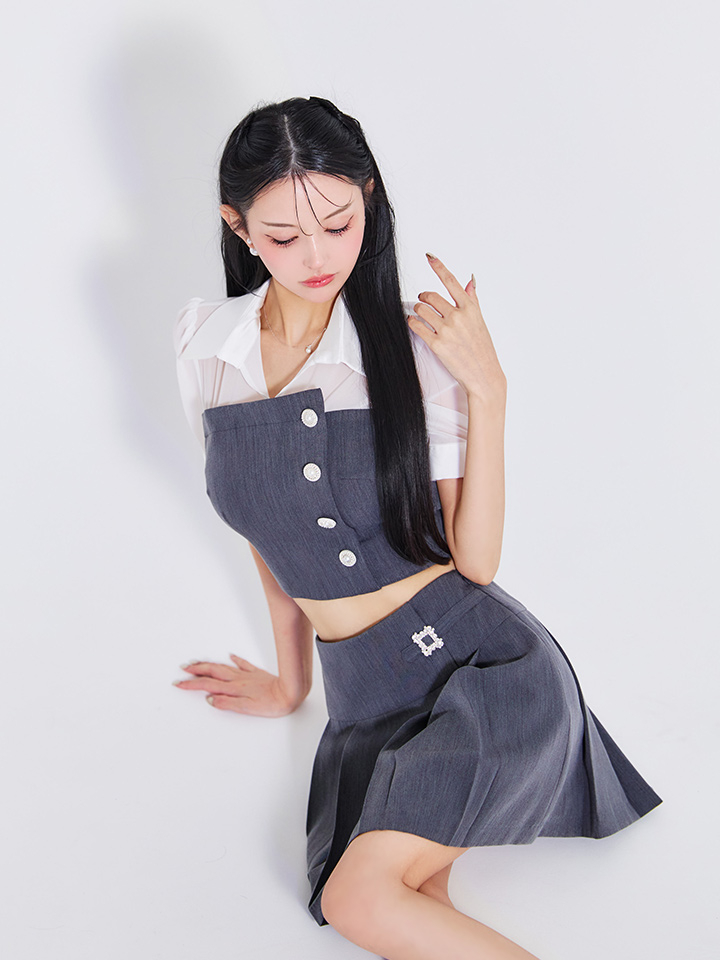 本日消します。美品 セットアップドレス an andy XSサイズあり【ANDY/アンディ】バイカラー/ 半袖/ 袖あり/ 襟