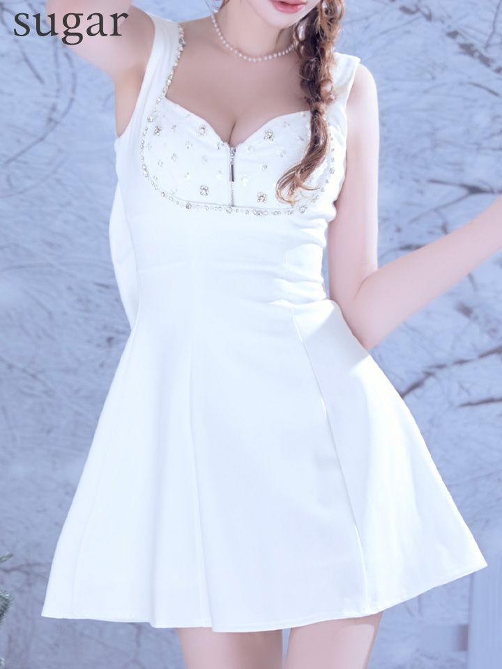 Mサイズsugar ビーズ装飾 ノースリーブ ミニドレス ホワイト Mサイズsugar ビーズ装飾 ノースリーブ ミニドレス ホワイト Mサイズ