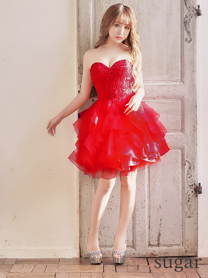 速達‼️美品‼️sugar ミニドレス キャバドレス 赤ドレス