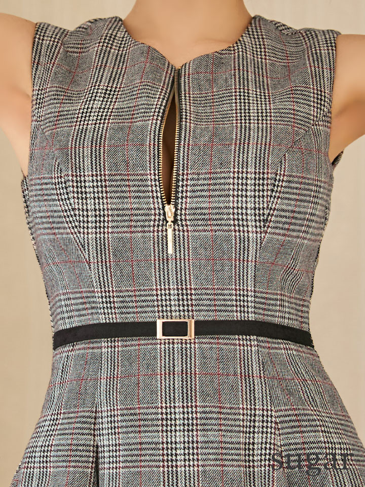 XSサイズあり【DEA./ディア】チェック/ ノースリーブ/ ベルトデザイン