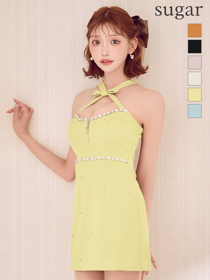 ローブドフルール　ミニドレス　黄色 XSサイズあり【ROBE de FLEURS/ローブドフルール】リボン