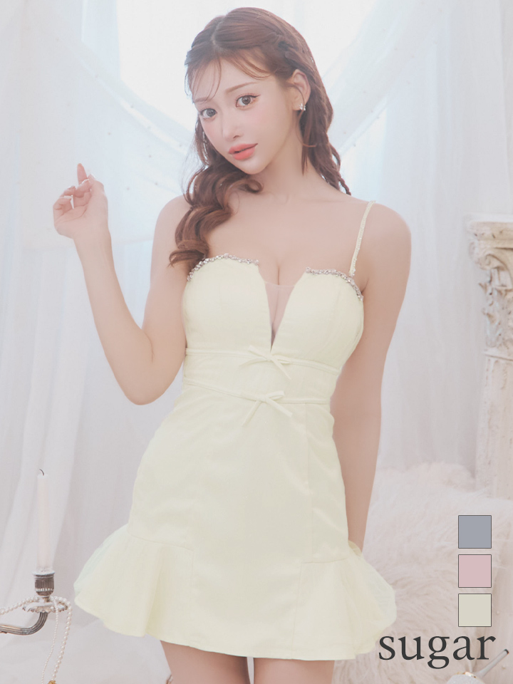 【ROBE de FLEURS/ローブドフルール】ラメチュール/ サテン/ バストビジュー/ ミニドレス/ キャバドレス