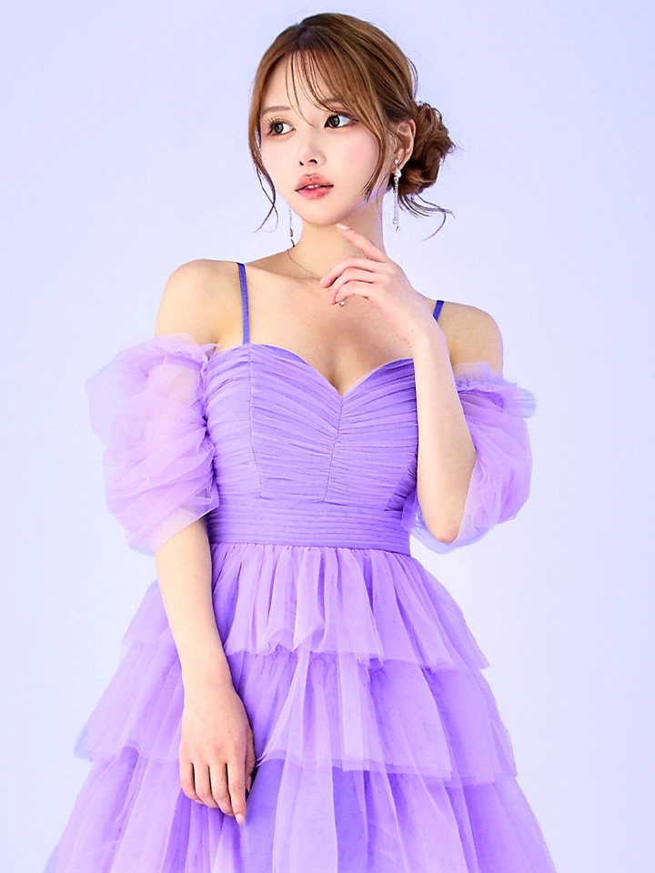 ☆Chloe☆ ルレックスストライプ×フラウンスエレガントドレス♪ XLサイズあり【CLEO CLOE/ クレオ クロエ】 オケージョンドレス