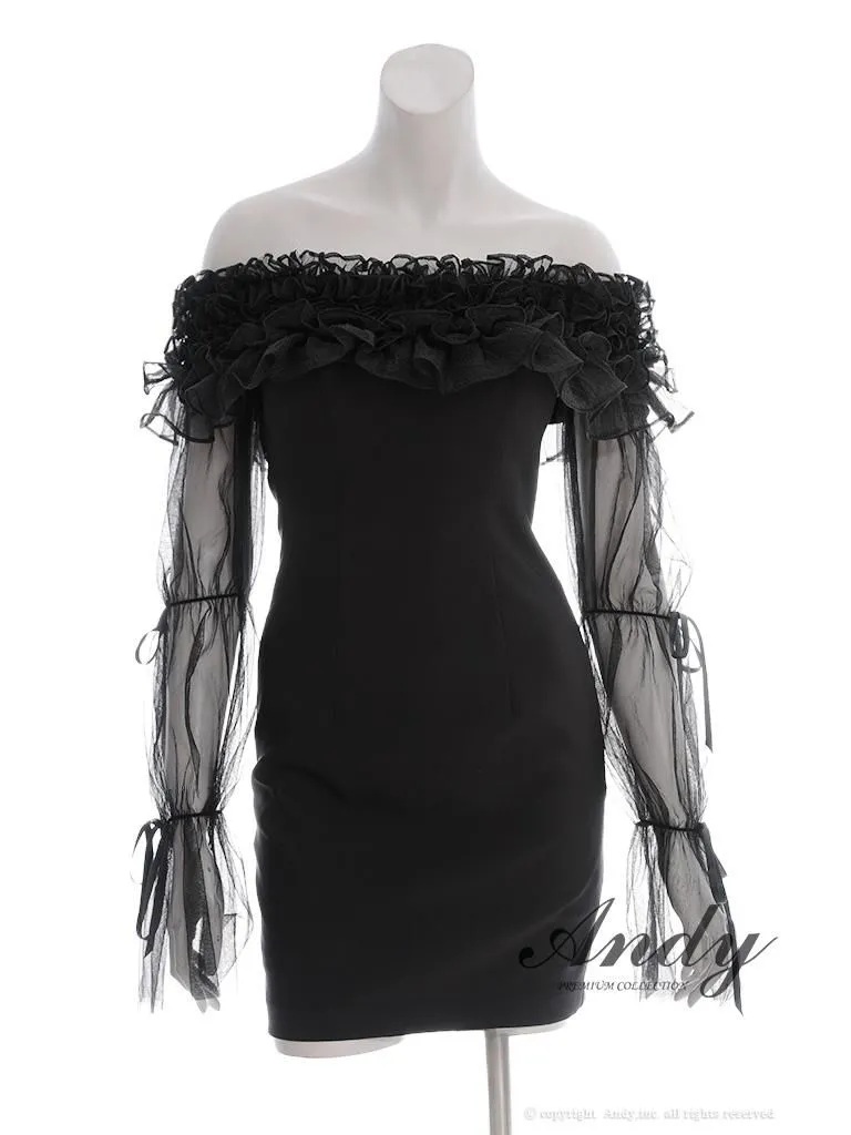 ブラック フリル付きチュール袖 パーティードレス M JILLSTUART ギャザー袖フリルボレロブラックドレス (M) を