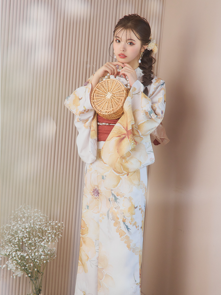 JEWELS sugar nine 水彩イエローフラワー浴衣 JEWELS sugar nine 水彩イエローフラワー浴衣