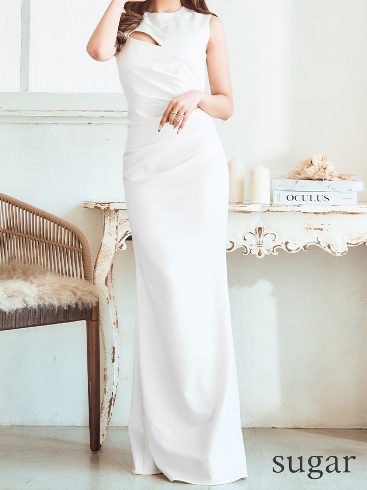VELIQUE ホワイト タイト ロングドレス 【公式通販】