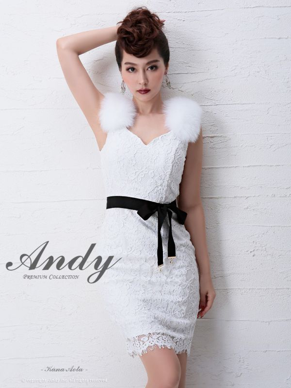andy ファー付きホワイトドレス
