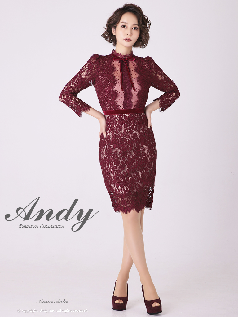 Andy バーガンディ カットアウトドレス Andy/AN-ON2843/ワンピース/ミディアムドレス/キャバドレス/フロント