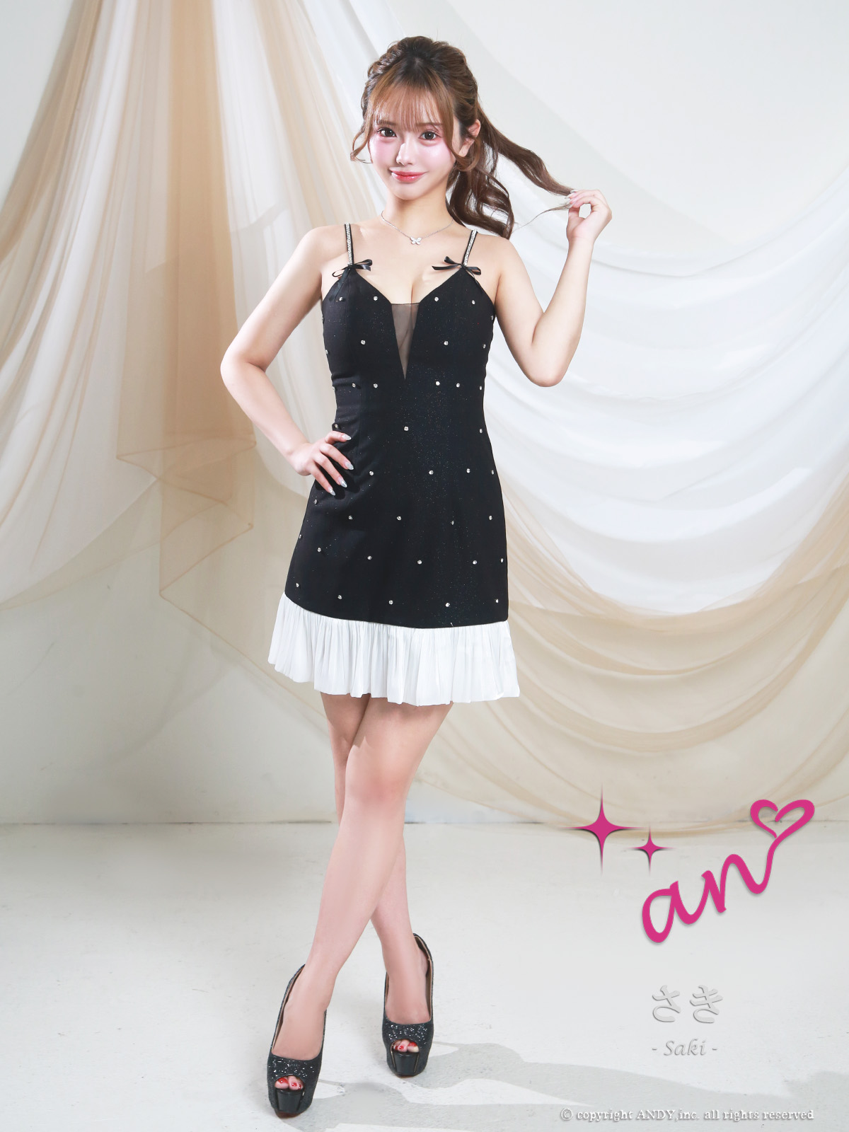 XSサイズあり【an/アン】シアー/ ラメ/ キャミ/ リボンモチーフ