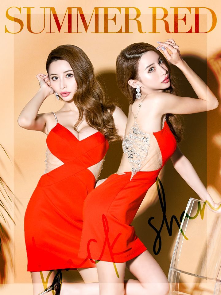【新品】Angel R　フラワー刺繍チュールベアミニドレス　キャバドレス　赤　S