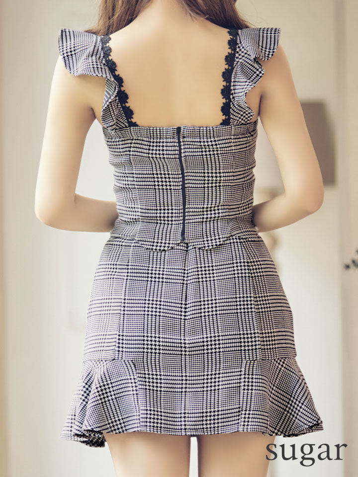 XSサイズあり】【ROBE de FLEURS/ローブドフルール】セットアップ/チェックツイード/スカートパンツ/ミニドレス /キャバドレス[OF2]  - キャバドレス専門店 sugar (シュガー)