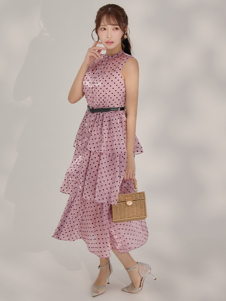 【関税込み】ioannes ピンク Delos ミディアムドレス XS-Lサイズあり【ROBE de FLEURS/ローブドフルール】ベルト付き