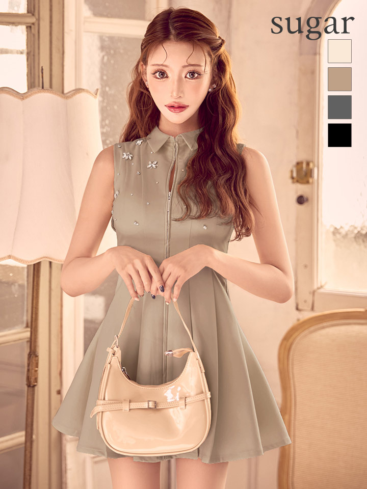 DE3477 ブラウンS ディアバイローブドフルールAn Sugarキャバドレス Lサイズあり【DEA./ディア】シンプル/ ツイード/ ゴールドチェーン