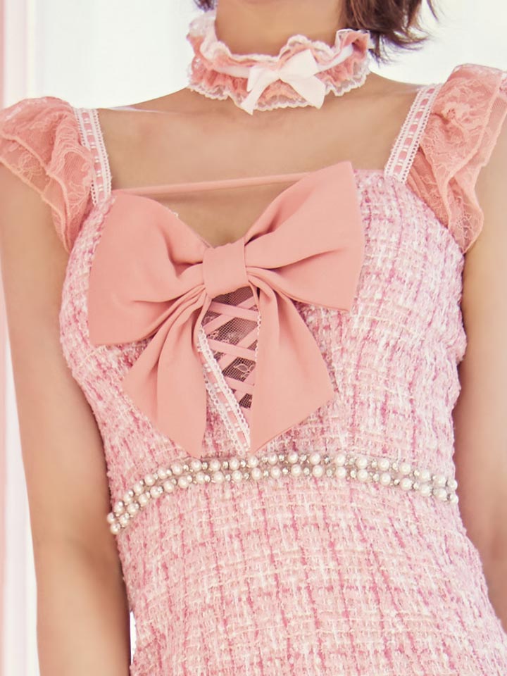 【Mサイズ】（ピンク）ルミニョン Candycheck panel dress ルミニョン Candy check panel zip dress 【Pink】 Pretty Pink