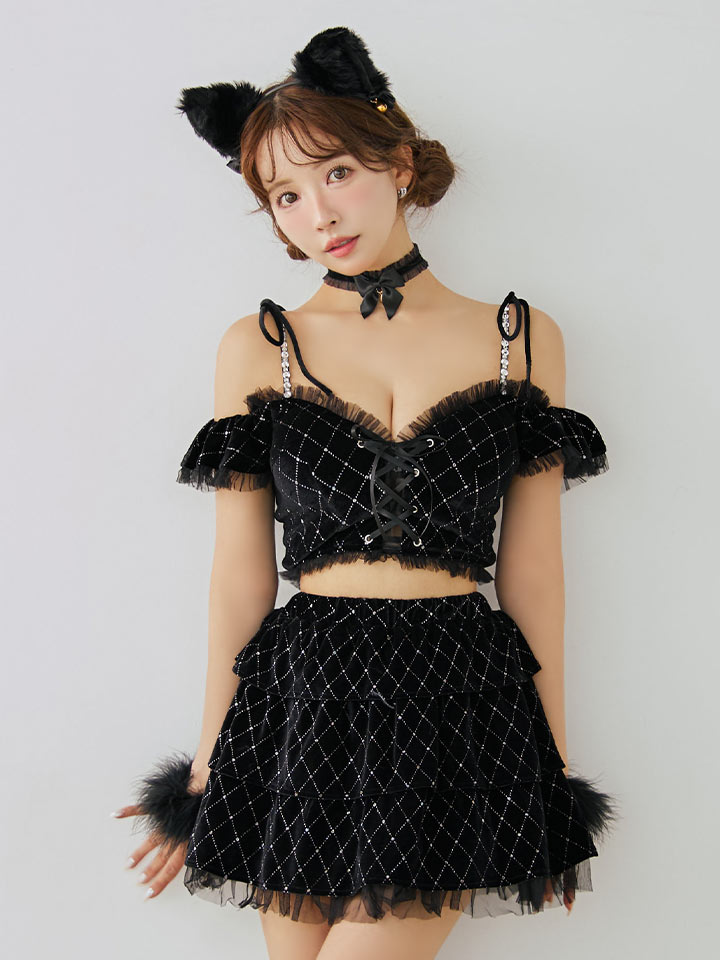 即日発送】【ハロウィン】キャットオフショルビジュー