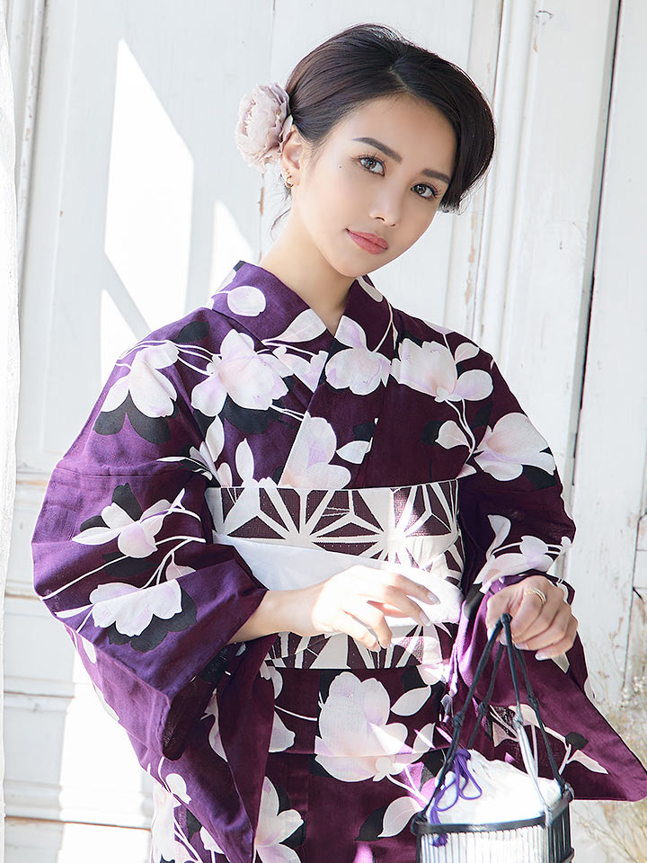 海外正規品・楽天市場店  ムラサキ♪銀細工に紫牡丹花 高級ライン 大人ゆかた 浴衣 浴衣セット