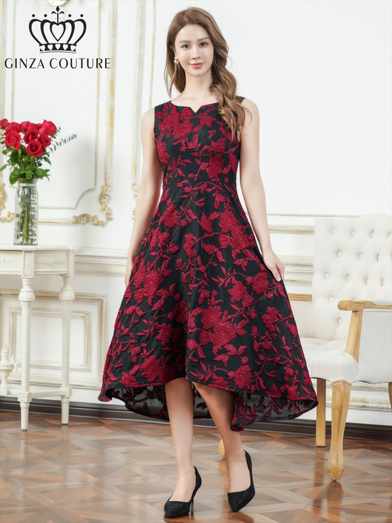 XS-Lサイズあり【ERUKEI エルケイ】ジャガード/ 花柄/ スリットネック