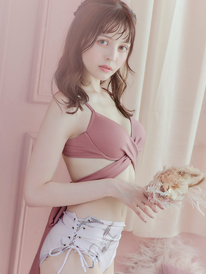 独特の上品 ビキニ】【水着】編み上げハイウエスト クロスビキニ 2点セット 水着・ラッシュガード