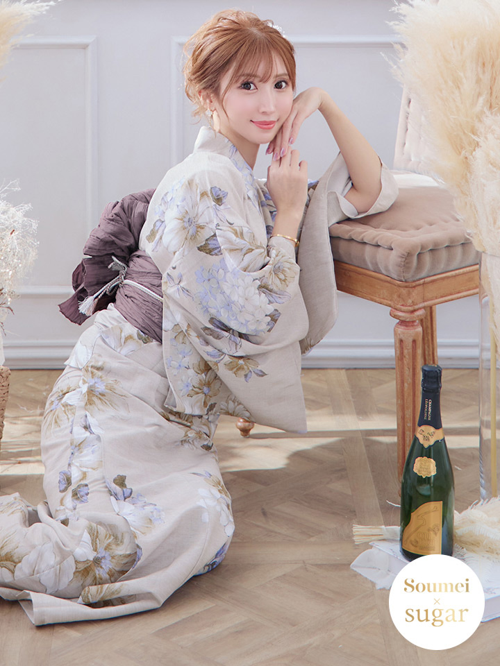 超目玉 【新品】紫陽花 浴衣 ベージュ