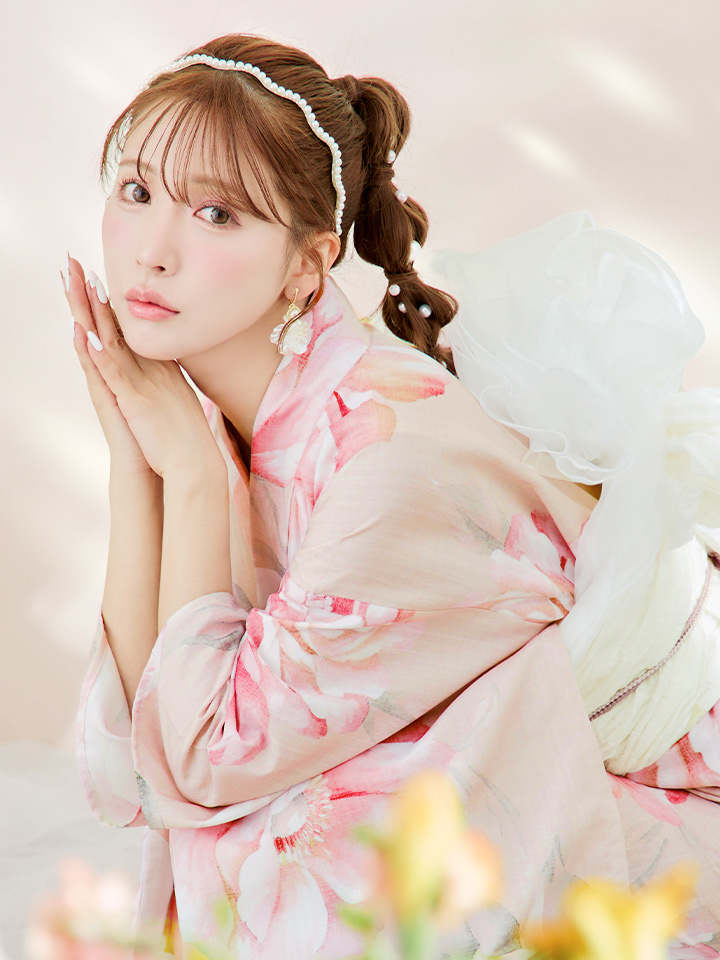 即日発送！】くすみピンクスウィート牡丹浴衣 OBI-siwa-200-kj-13-OW / HIMO-900-yn-8-P /  HEKO-800-sb-5-WH / YA-1079-kj-7-W / GETA-01-kj-7-P/ [YMT] - キャバドレス専門店 sugar  (シュガー)