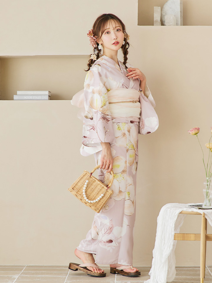 即日発送】大人くすみピンクx牡丹浴衣 OBI-siwa-200-kj-13-OW