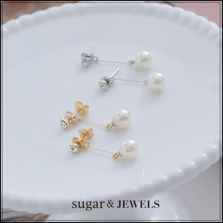 【アクセサリー：ピアス】パールストーンピアス