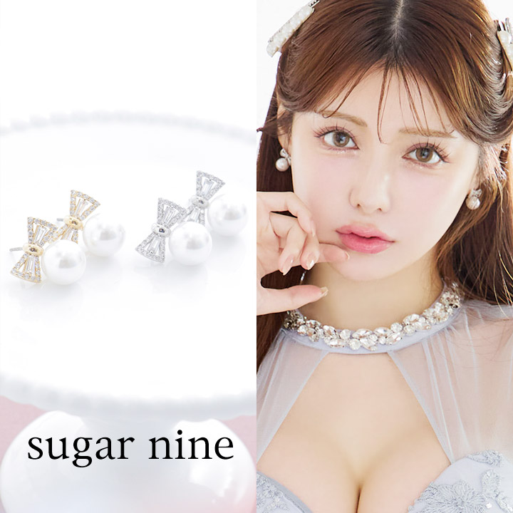 【アクセサリー：ピアス】リボンビジューパールピアス