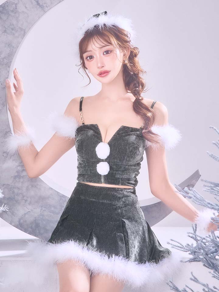 【サンタ】ファーショルダーシースルーフレアサンタコスプレ