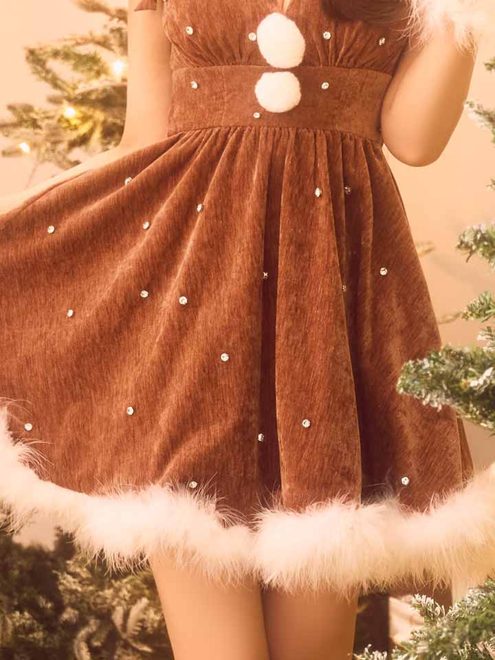 即日発送】【サンタ】ショルダーリボンビジューツイードフレアサンタ