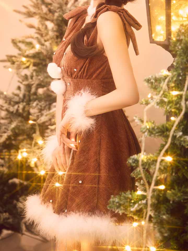 即日発送】【サンタ】ショルダーリボンビジューツイードフレアサンタ