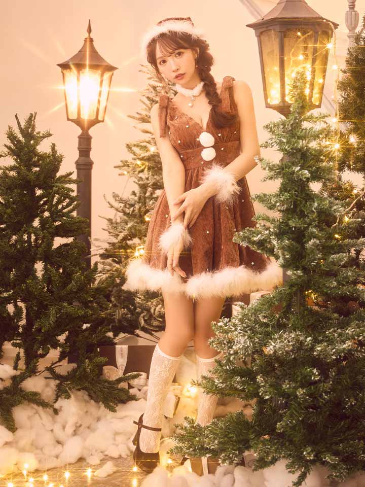 sugar サンタコス オフショルビジューリボンフレアサンタ 即日発送】【サンタ】ショルダーリボンビジューツイードフレアサンタ