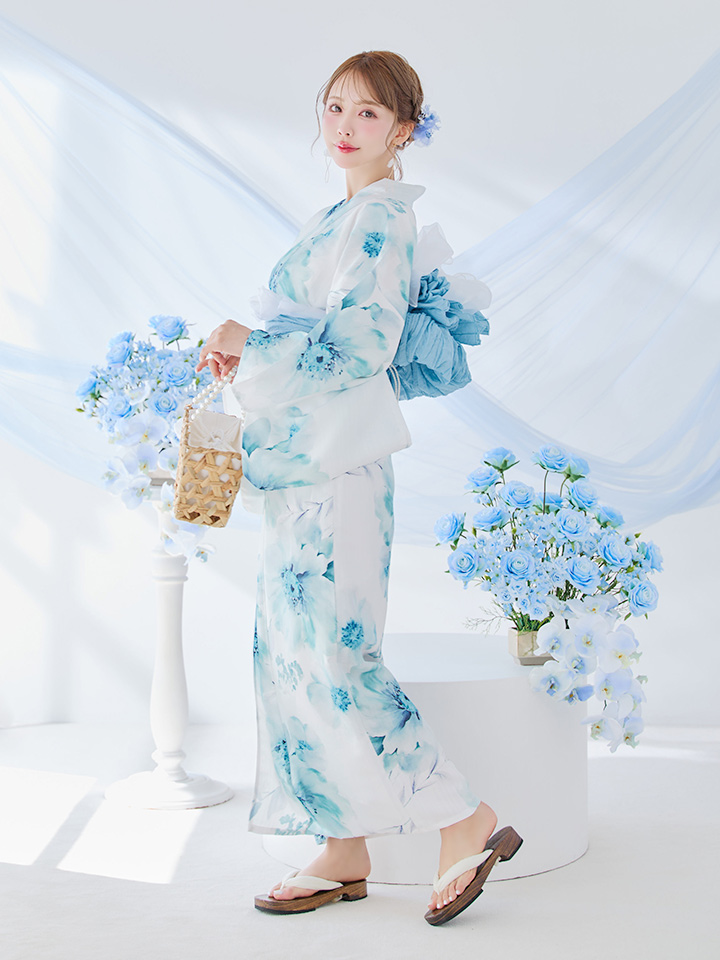 浴衣 レース 水色 sugar 浴衣セール！】【即日発送】【浴衣】くすみブルー地x小花レース