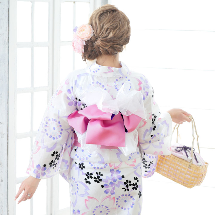 浴衣セール】【即日発送】【浴衣】白地x桜の花模様浴衣セット（Yheko