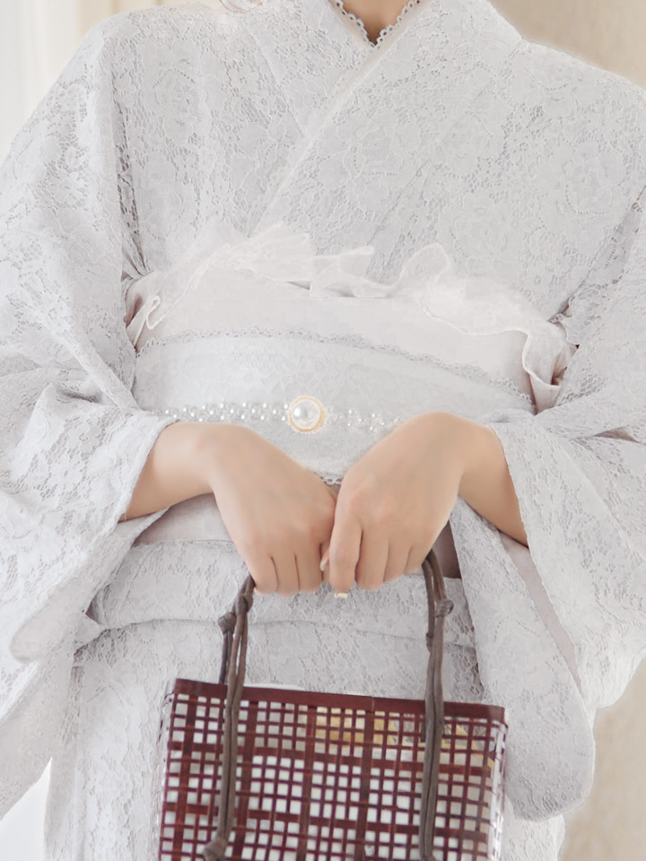 即日発送】【浴衣】白レース浴衣（19obi-3 / 19himo-Pearl02 / Yobi 