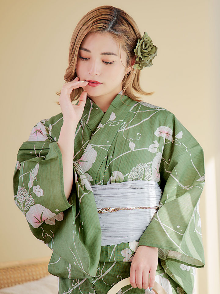 浴衣 未使用 朝顔 グレー グリーン