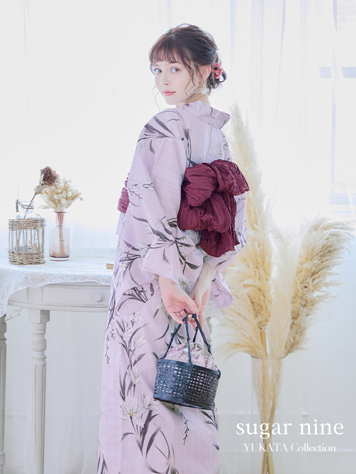 即日発送】パープルx百合浴衣 siwa34 / 19himo-MOCA / A943kj-BakedP 