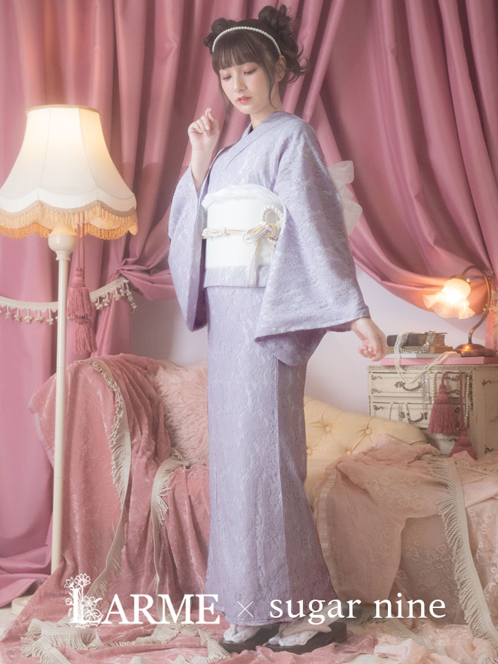 即日発送】白地×ライラックフラワーレース浴衣 19obi-3 / 19himo ...