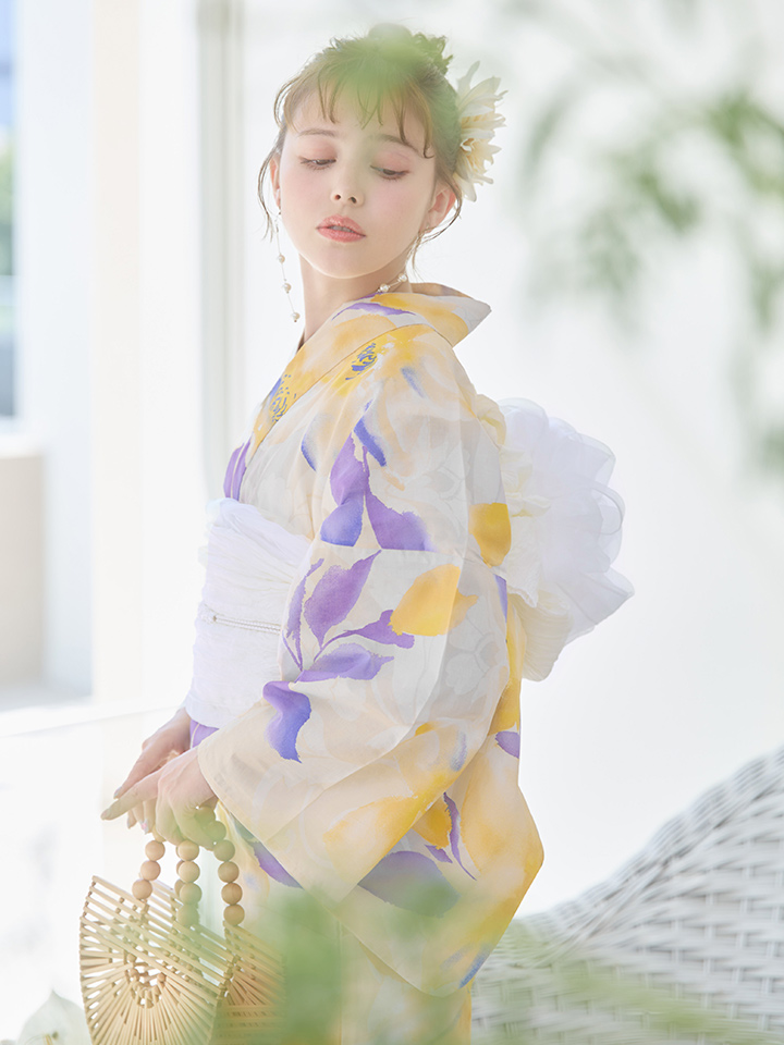 即日発送】鮮やか×大柄フラワー浴衣【浴衣3点セット 浴衣/帯