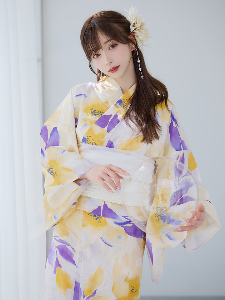 即日発送】鮮やか×大柄フラワー浴衣【浴衣3点セット 浴衣/帯