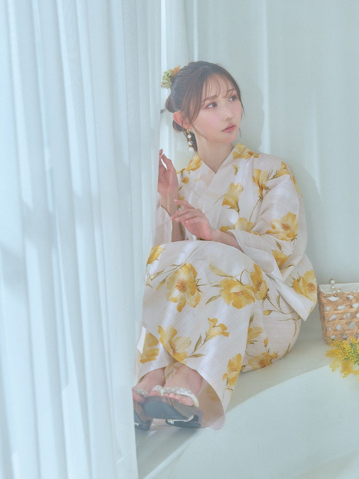 浴衣4点set夏色の水彩花重ね（黄色）Y4-32 | ANDESIR
