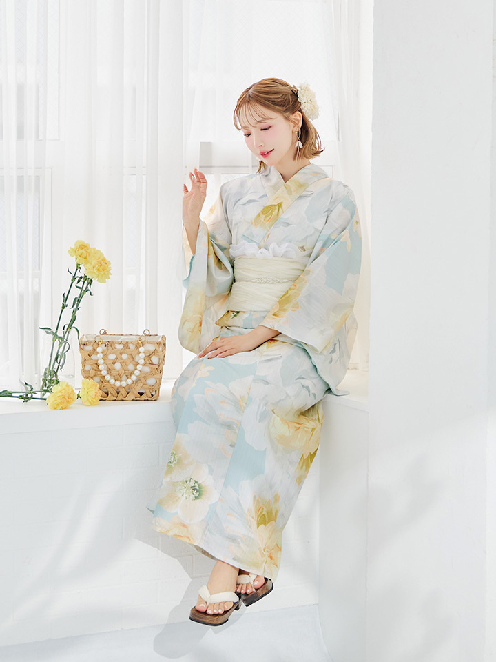 ◆衣紋屋◆7893 ♪付下げ訪問着 牡丹文様 正絹 パールホワイト 身丈162/裄67.5cm ★透明感あり★ 即日発送ニュアンス牡丹ペールトーン浴衣浴衣３点セット 浴衣⁄帯