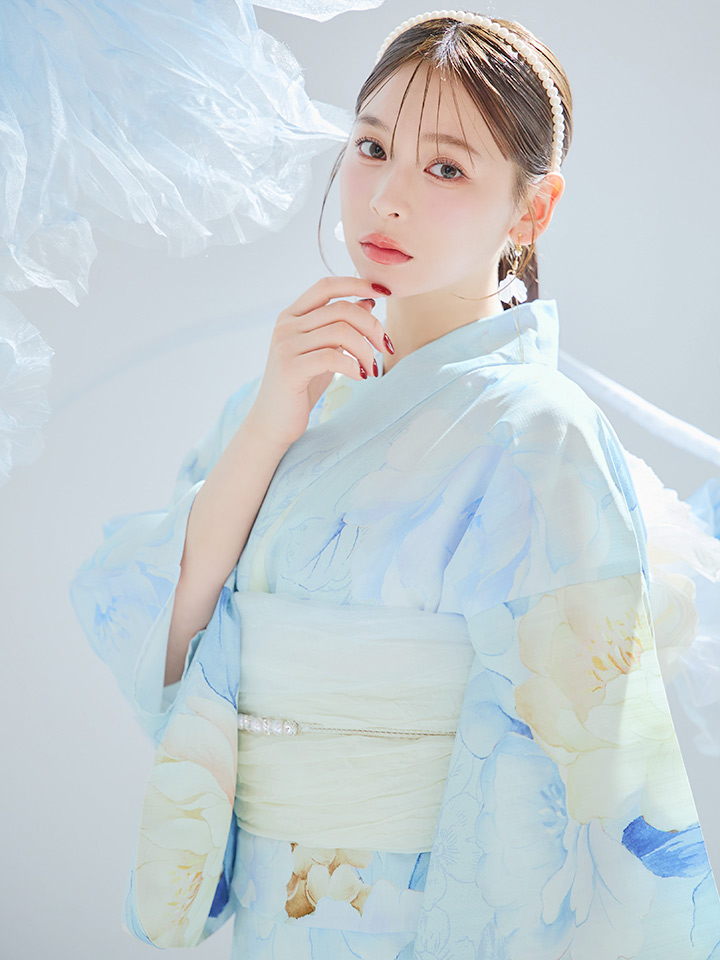 浴衣 セット 水色 紫陽花 帯 レディース SOUBIEN 浴衣 レディース セット レトロ 作り帯 3点セット 浴衣