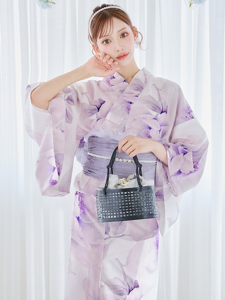 即日発送】ロイヤルモーブ牡丹浴衣【浴衣3点セット 浴衣/帯