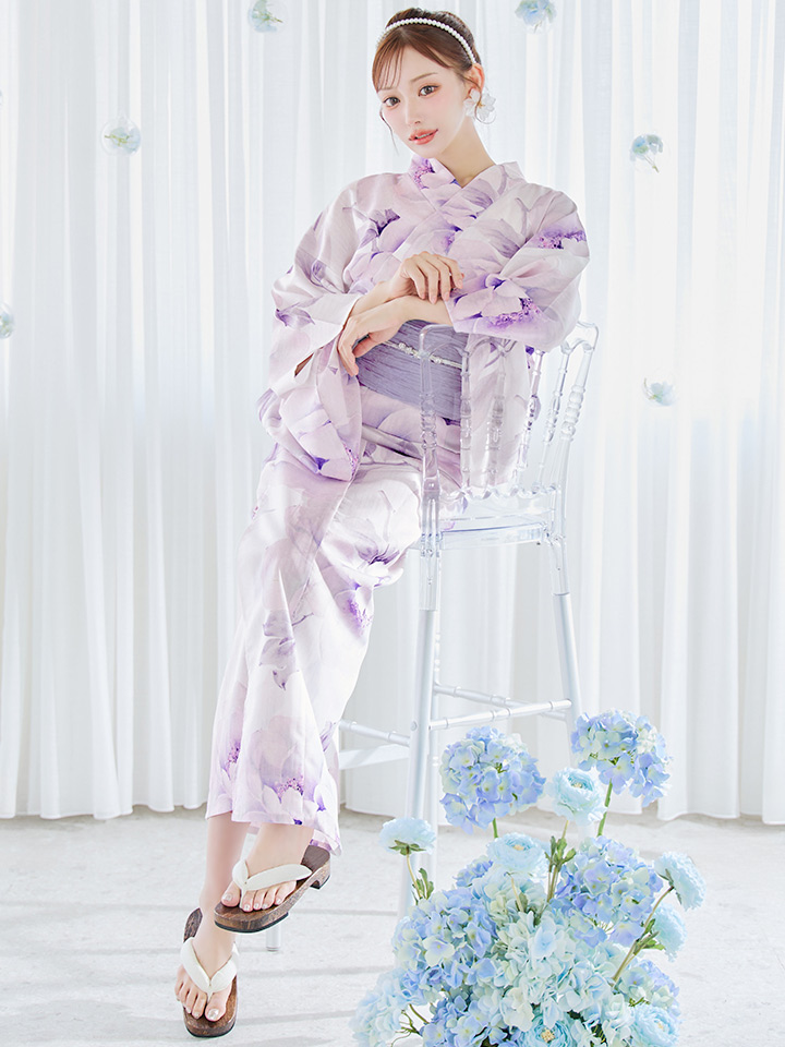 即日発送】ロイヤルモーブ牡丹浴衣【浴衣3点セット 浴衣/帯